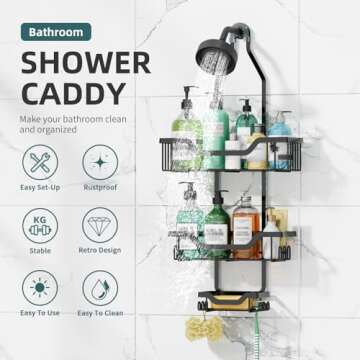 GAOKASE Shower Caddy Hanging, 3 Tier Rustproof Shower Organizer, Shower Rack with Baskets/Soap Baske...