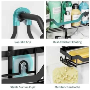 GAOKASE Shower Caddy Hanging, 3 Tier Rustproof Shower Organizer, Shower Rack with Baskets/Soap Basket, Hooks for Razor/Sponge, No Drilling Bathroom Organizer Over Showerhead - Black