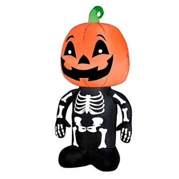 Gemmy Airblown Inflatable Skeleton Boy with a Pumpkin as His Head - Holiday Decoration, 3.5-Foot Tall