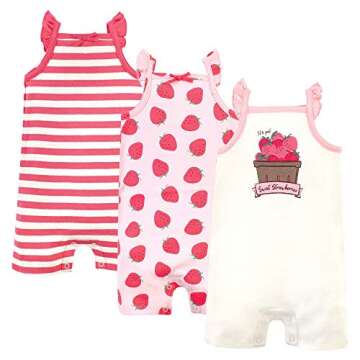 Touched by Nature Unisex Baby Organic Cotton Rompers, Strawberries, 6-9 Months