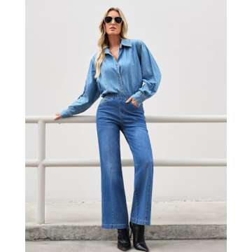 GRAPENT Womens Work Jeans Slacks for Women Fall Clothes for Women Baggy Jeans Women Jeans for Women Trendy Womens Jeans Casual Color Classic Blue Size M Medium Size 8 Size 10