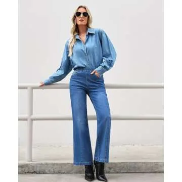 GRAPENT Womens Work Jeans Slacks for Women Fall Clothes for Women Baggy Jeans Women Jeans for Women Trendy Womens Jeans Casual Color Classic Blue Size M Medium Size 8 Size 10