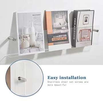 lesolar 4Pcs Wall Mount Magazine Holder Clear Acrylic Brochure Holder Hanging Bookshelf Magazine Rack Literature Book Storage Organizer for Office Waiting Room Church Coffee Shop Home
