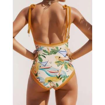 Reversible Floral Sexy One Piece Bathing Suit for Women One Piece Swimsuit Womens V Neck One Piece Swimsuits Yellow L