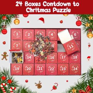 Puzzle Advent Calendar 2024, 1008 Pieces for Adult Christmas Jigsaw Puzzles 24 Boxes Xmas Countdown Calendar 24 Days Holiday Puzzle for Family Home Decoration Gifts for Kids