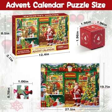 Puzzle Advent Calendar 2024, 1008 Pieces for Adult Christmas Jigsaw Puzzles 24 Boxes Xmas Countdown Calendar 24 Days Holiday Puzzle for Family Home Decoration Gifts for Kids