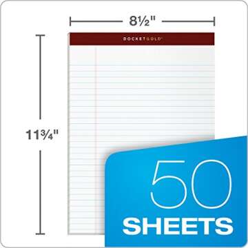 TOPS 8.5 x 11 Legal Pads, 6 Pack, Premium Docket Gold Brand, Wide Ruled, Thick White Paper, Sturdy B...