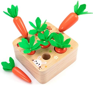 AOJOYS Montessori Toys Carrot Harvest Game for Baby Toddlers 1-3 Years Old, Educational Wooden Carro...