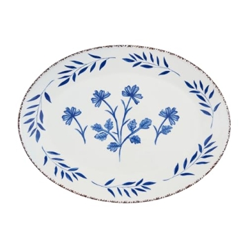 Mud Pie Blue Floral Platter - Elegant Stoneware Serving Piece