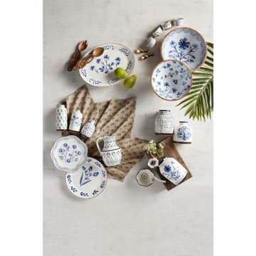 Mud Pie Blue Floral Platter - Elegant Stoneware Serving Piece