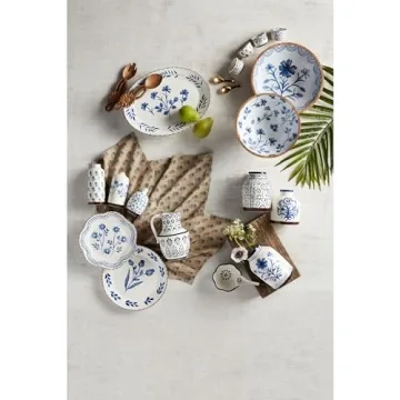 Mud Pie Blue Floral Platter - Elegant Stoneware Serving Piece