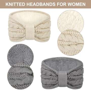 Warm Winter Headbands for Women Cable Crochet Turban Ear Warmer Headband Gifts with Plush, Double Twist Multicolour 1(4 Pack)