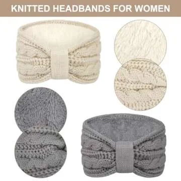 Warm Winter Headbands for Women Cable Crochet Turban Ear Warmer Headband Gifts with Plush, Double Twist Multicolour 1(4 Pack)