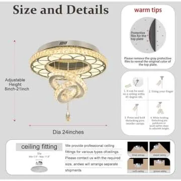 Flashing God Dia 24" Crystal Chandelier Crystal Silver Ceiling Light Fixtures LED Flush Mount Ceilin...