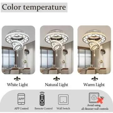 Flashing God Dia 24" Crystal Chandelier Crystal Silver Ceiling Light Fixtures LED Flush Mount Ceiling Light for Living Room Bedrooms Dining Room Dimmable 2700k 4500k 6000k