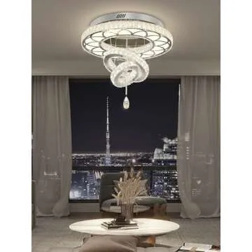 Flashing God Dia 24" Crystal Chandelier Crystal Silver Ceiling Light Fixtures LED Flush Mount Ceiling Light for Living Room Bedrooms Dining Room Dimmable 2700k 4500k 6000k