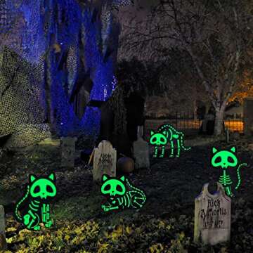 Melonegg Halloween Decorations Outdoor Yard Sign, 4PCS Reflective Black Cat Halloween Decoration Outdoor, Scary Family Home Front Yard Sign Plastic Decoration for Halloween Party