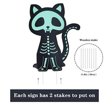 Melonegg Halloween Decorations Outdoor Yard Sign, 4PCS Reflective Black Cat Halloween Decoration Outdoor, Scary Family Home Front Yard Sign Plastic Decoration for Halloween Party