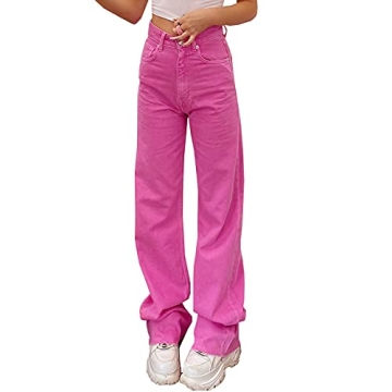 Vintage Jeans for Women Teen Girl High Waisted Relaxed Fit Straight Leg Baggy Boyfriend Jeans Pink