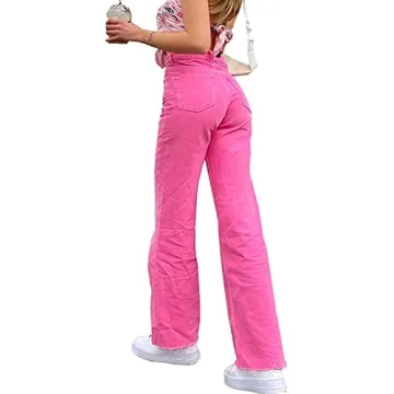 Vintage High Waisted Jeans for Women Trendy Pink