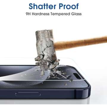 amFilm Easiest Installation OneTouch for iPhone 15 Pro Max Screen Protector [6.7 Inch] Tempered Glass + Camera Lens Protector, Auto-Alignment Tech, Bubble Free, Case Friendly, Anti-Scratch [2+2 Pack]