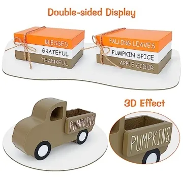 Fall Table Decor with Wooden Sign and Pumpkins for Home