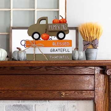 Fall Table Decor with Wooden Sign and Pumpkins for Home