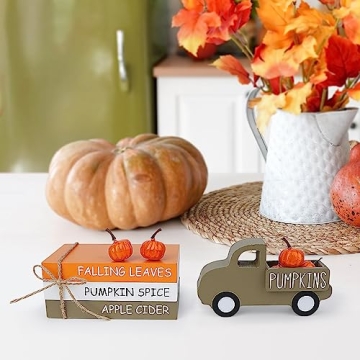 Fall Table Decor with Wooden Sign and Pumpkins for Home