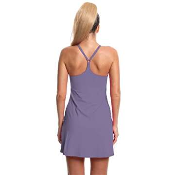 Women's Exercise Sleeveless Dress Tennis Golf Workout Dress with Pockets Built-in Shorts & Bra Yoga Sports Athletic Dress (Adjustable Purple, M)