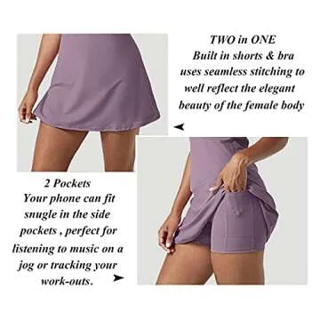 Women's Exercise Sleeveless Dress Tennis Golf Workout Dress with Pockets Built-in Shorts & Bra Yoga Sports Athletic Dress (Adjustable Purple, M)