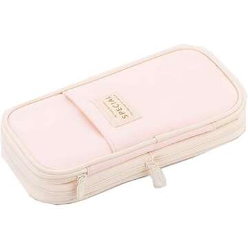 Arnuixty Large Storage Pencil Case Pen Bag with Zipper Big Capacity Pouch Organizer for Office Travel Holder Box(Peach)