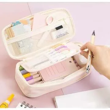 Arnuixty Large Storage Pencil Case Pen Bag with Zipper Big Capacity Pouch Organizer for Office Travel Holder Box(Peach)