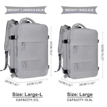 coowoz Large Travel Backpack For Women Men,Carry On Backpack,Hiking Backpack Waterproof Outdoor Sports Rucksack Casual Daypack Travel Essentials(Grey)