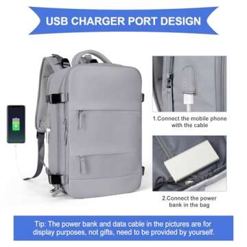 coowoz Large Travel Backpack For Women Men,Carry On Backpack,Hiking Backpack Waterproof Outdoor Sports Rucksack Casual Daypack Travel Essentials(Grey)