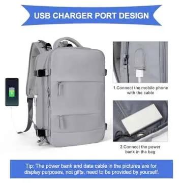 coowoz Large Travel Backpack For Women Men,Carry On Backpack,Hiking Backpack Waterproof Outdoor Sports Rucksack Casual Daypack Travel Essentials(Grey)