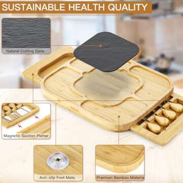 ORNAROVI Cheese Boards Charcuterie Boards Gift Set, Bamboo Cheese Board and Knife Set with Cutting S...