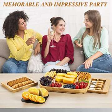 ORNAROVI Cheese Boards Charcuterie Boards Gift Set, Bamboo Cheese Board and Knife Set with Cutting Slate, Wood Charcuterie Board Set for Kitchen, Housewarming Serving Platter