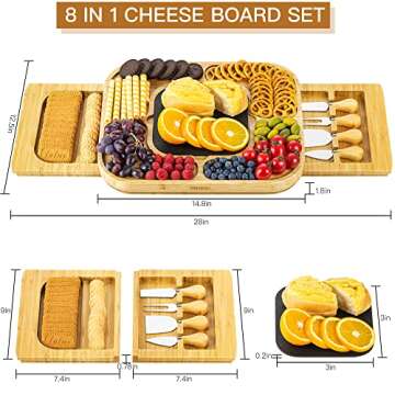 ORNAROVI Cheese Boards Charcuterie Boards Gift Set, Bamboo Cheese Board and Knife Set with Cutting Slate, Wood Charcuterie Board Set for Kitchen, Housewarming Serving Platter