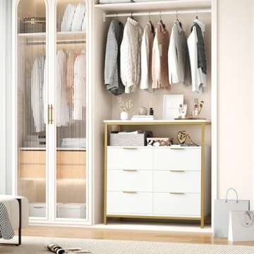 FACBOTALL Modern White Dresser, 6 Drawer Dresser with Shelf, Wood Chest of Drawers with Sturdy Steel...