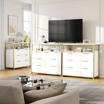 FACBOTALL Modern White Dresser, 6 Drawer Dresser with Shelf, Wood Chest of Drawers with Sturdy Steel Frame, Large Capacity 6 Drawer Dresser for Living Room Home