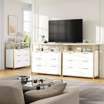 FACBOTALL Modern White Dresser, 6 Drawer Dresser with Shelf, Wood Chest of Drawers with Sturdy Steel Frame, Large Capacity 6 Drawer Dresser for Living Room Home