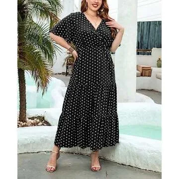 Stylish Plus Size Polka Dot Maxi Dress for Women