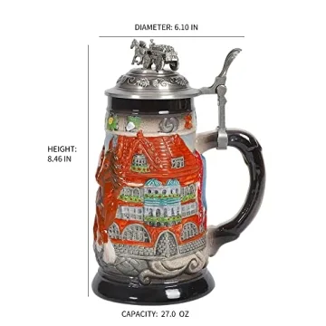 Premium 0.85L Beer Stein with Pewter Lid for Gifts