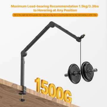 ULANZI LS24 Mic Boom Arm, Aluminum Microphone Arm Desk Mount for Podcast/Streaming/Gaming/Radio Studio with 1/4" 3/8" 5/8" Screw for HyperX QuadCast, Blue Yeti, Fifine, Shure and Most Mics
