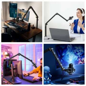 ULANZI LS24 Mic Boom Arm, Aluminum Microphone Arm Desk Mount for Podcast/Streaming/Gaming/Radio Studio with 1/4" 3/8" 5/8" Screw for HyperX QuadCast, Blue Yeti, Fifine, Shure and Most Mics