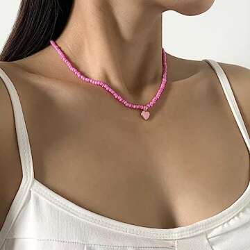 Azusa Sun Boho Heart Beaded Choker Necklace - Colorful Summer Jewelry