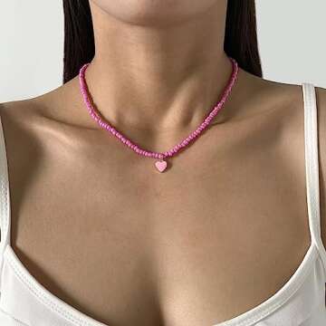 Colorful Azusa Sun Heart Beaded Choker Necklace for Women