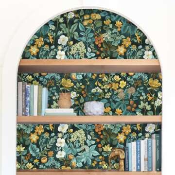 Jeweluck Floral Peel and Stick Wallpaper Vintage Floral Contact Paper 16.1inch x 118.1inch Leaf Floral Wallpaper Green Wallpaper Boho Contact Paper Removable Self Adhesive Wallpaper for Cabinets