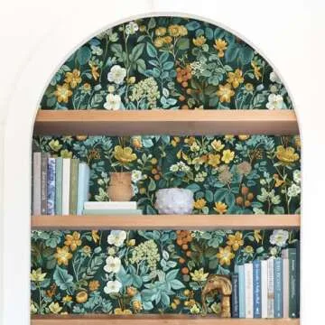 Jeweluck Floral Peel and Stick Wallpaper Vintage Floral Contact Paper 16.1inch x 118.1inch Leaf Floral Wallpaper Green Wallpaper Boho Contact Paper Removable Self Adhesive Wallpaper for Cabinets