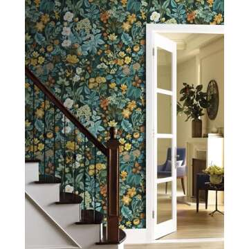 Jeweluck Floral Peel and Stick Wallpaper Vintage Floral Contact Paper 16.1inch x 118.1inch Leaf Floral Wallpaper Green Wallpaper Boho Contact Paper Removable Self Adhesive Wallpaper for Cabinets